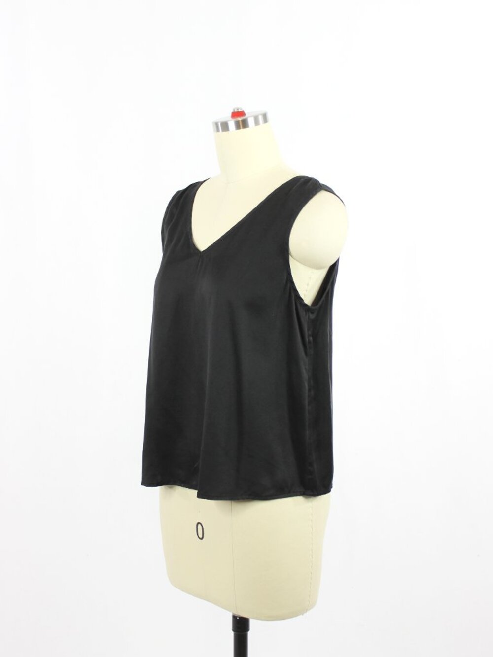 LUNYA Black Washable 100% Silk Crepe V-Neck Open Back A-Line Tank, Size XS - Picture 4 of 12